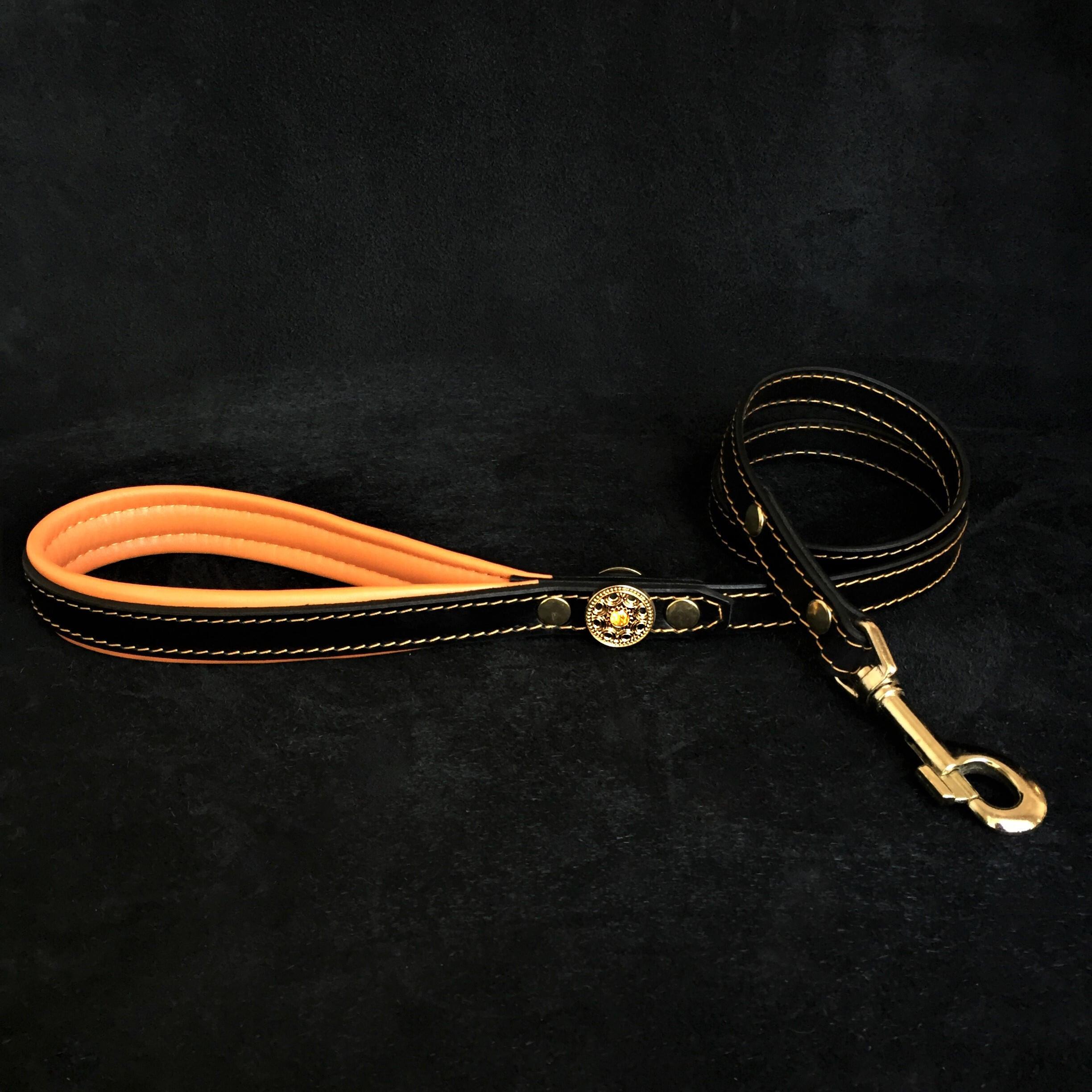The "Bijou" Dog Harness for Small to Medium Breeds. Black & Orange
