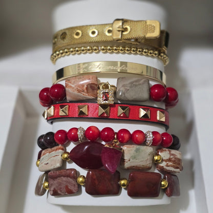 Pakistan Onyx and Coral Bracelet Set