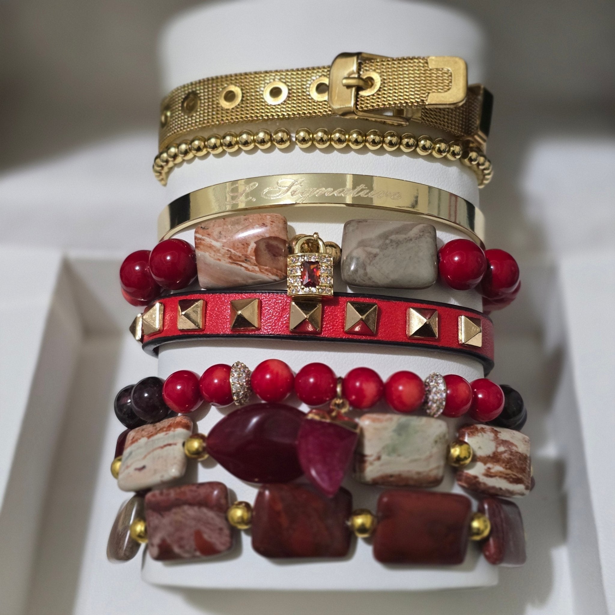 Pakistan Onyx and Coral Bracelet Set