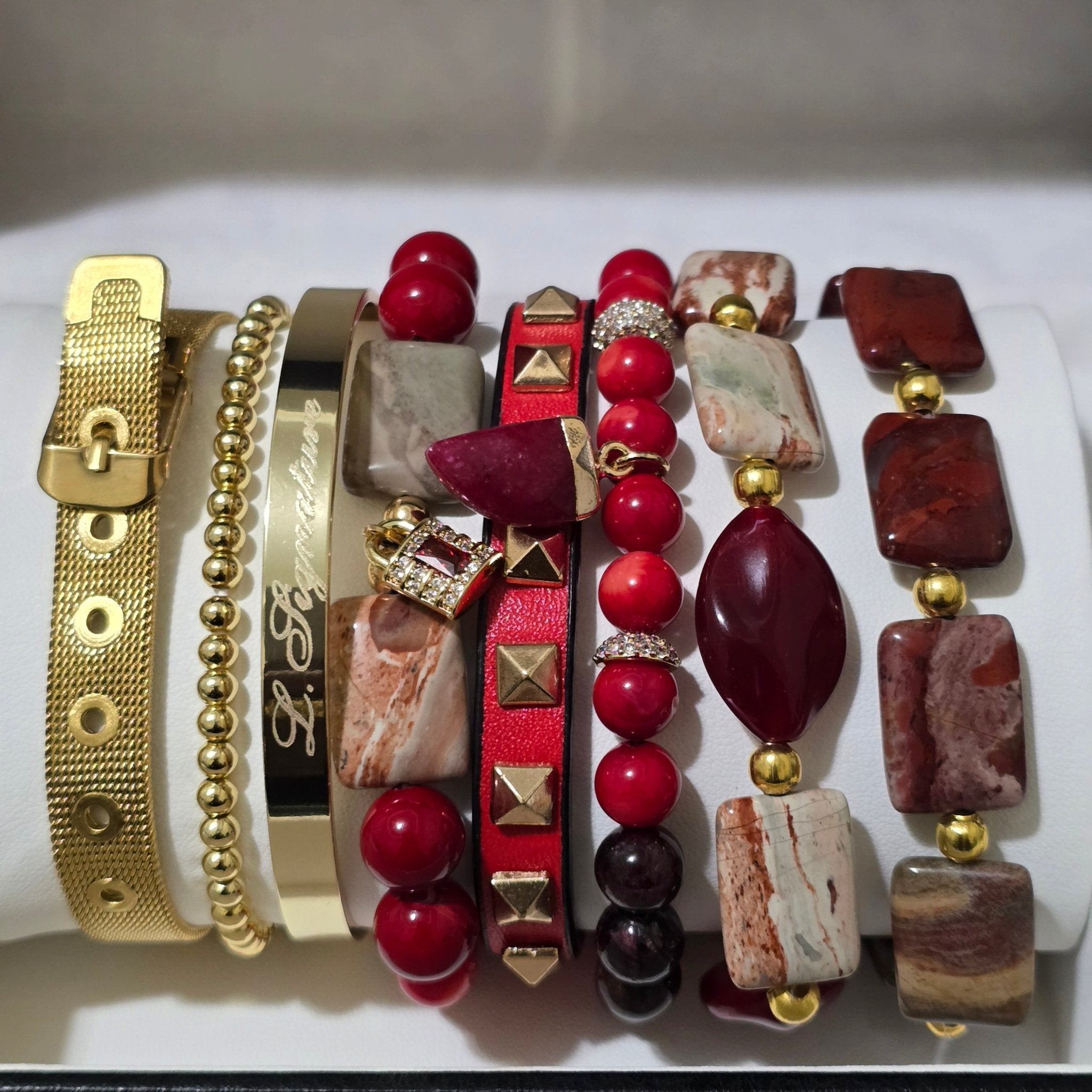 Pakistan Onyx and Coral Bracelet Set