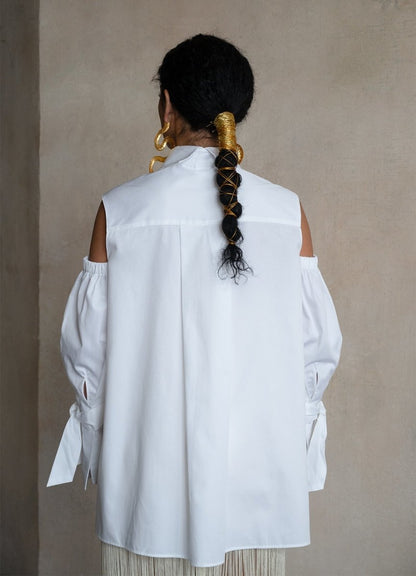 Quarta Open Shoulders White Organic Cotton Shirt