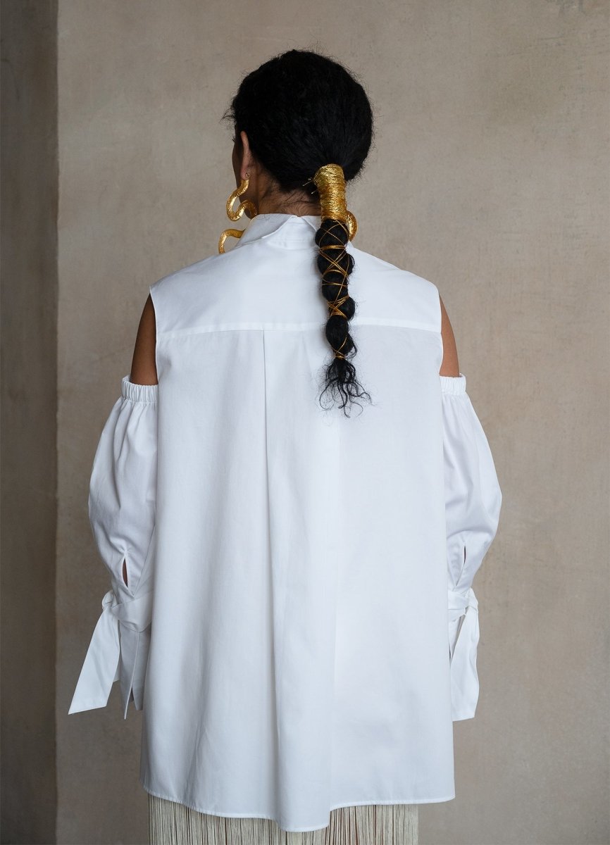 Quarta Open Shoulders White Organic Cotton Shirt