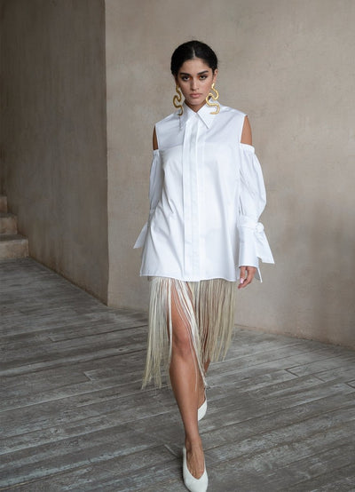 Quarta Open Shoulders White Organic Cotton Shirt