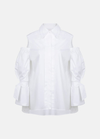 Quarta Open Shoulders White Organic Cotton Shirt