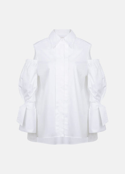 Quarta Open Shoulders White Organic Cotton Shirt