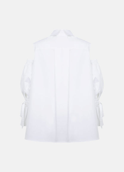 Quarta Open Shoulders White Organic Cotton Shirt