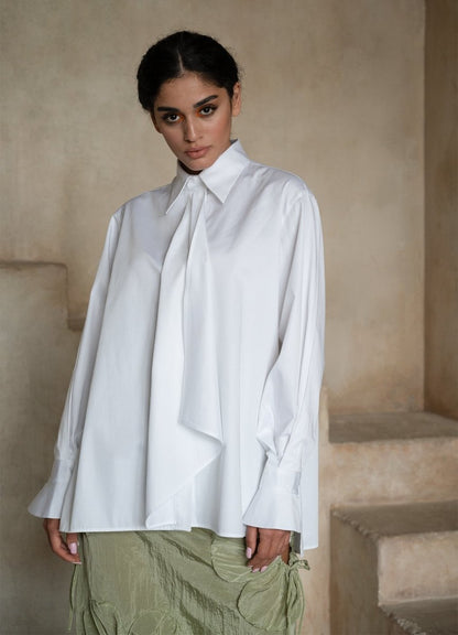 Quinta Tie Detail White Organic Cotton Shirt