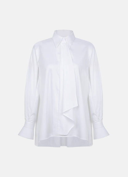 Quinta Tie Detail White Organic Cotton Shirt