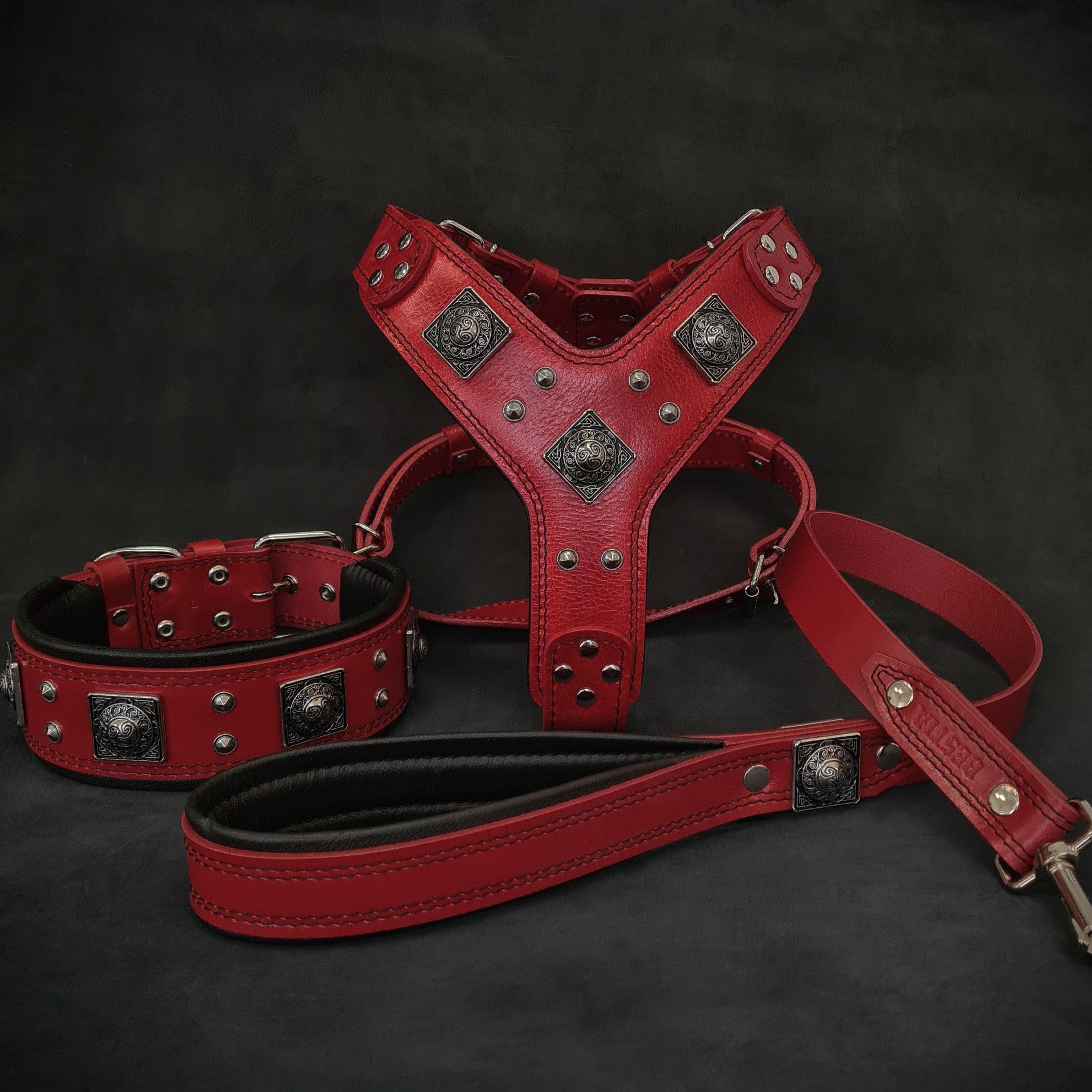 "Eros" Big Dog SET - Harness - Collar - Lead. Red