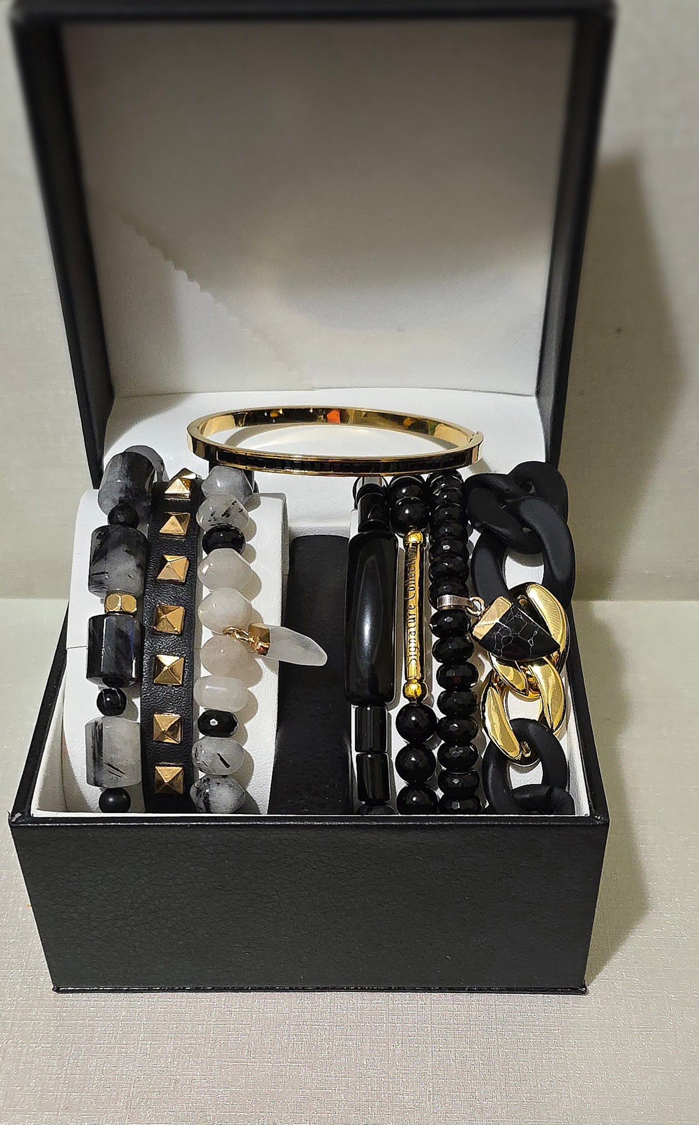 Tourmalinated Quartz Stacked Bracelet Set