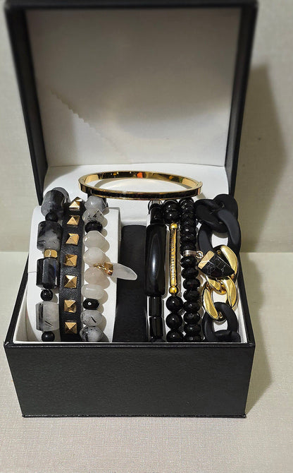 Tourmalinated Quartz Stacked Bracelet Set