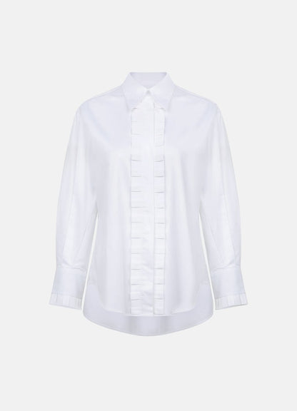Settima Ruffled White Organic Cotton Shirt