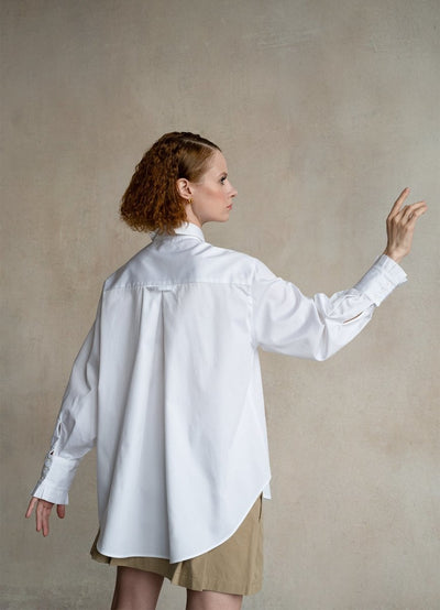 Settima Ruffled White Organic Cotton Shirt