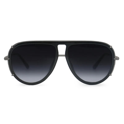 Ivy Luxe - Black Tangle-Free Round Aviator Sunglasses