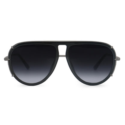 Ivy Luxe - Black Tangle-Free Round Aviator Sunglasses