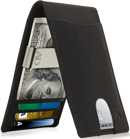 Leather Money Clip Bifold Wallet