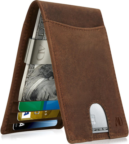 Leather Money Clip Bifold Wallet