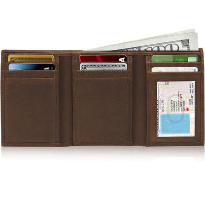 Leather Trifold Wallet with ID Window