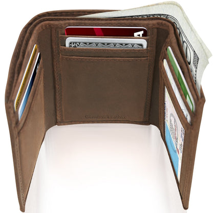 Leather Trifold Wallet with ID Window