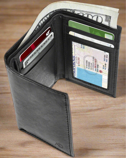 Leather Trifold Wallet with ID Window