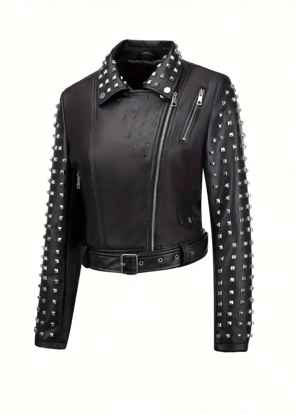 After Party Black Faux Leather All Over Stud Moto Jacket