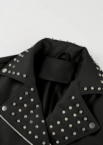 Leather Rebel Black Studded Moto Biker Jacket