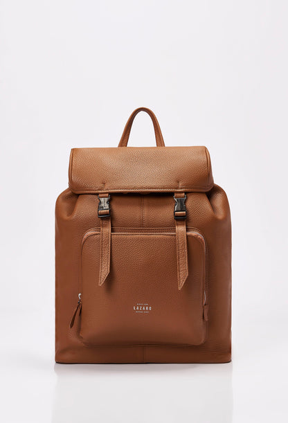 Tan Large Leather Backpack With Buckle Closure