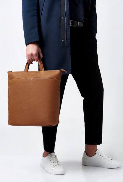 Tan Leather Minimalist Tote Backpack