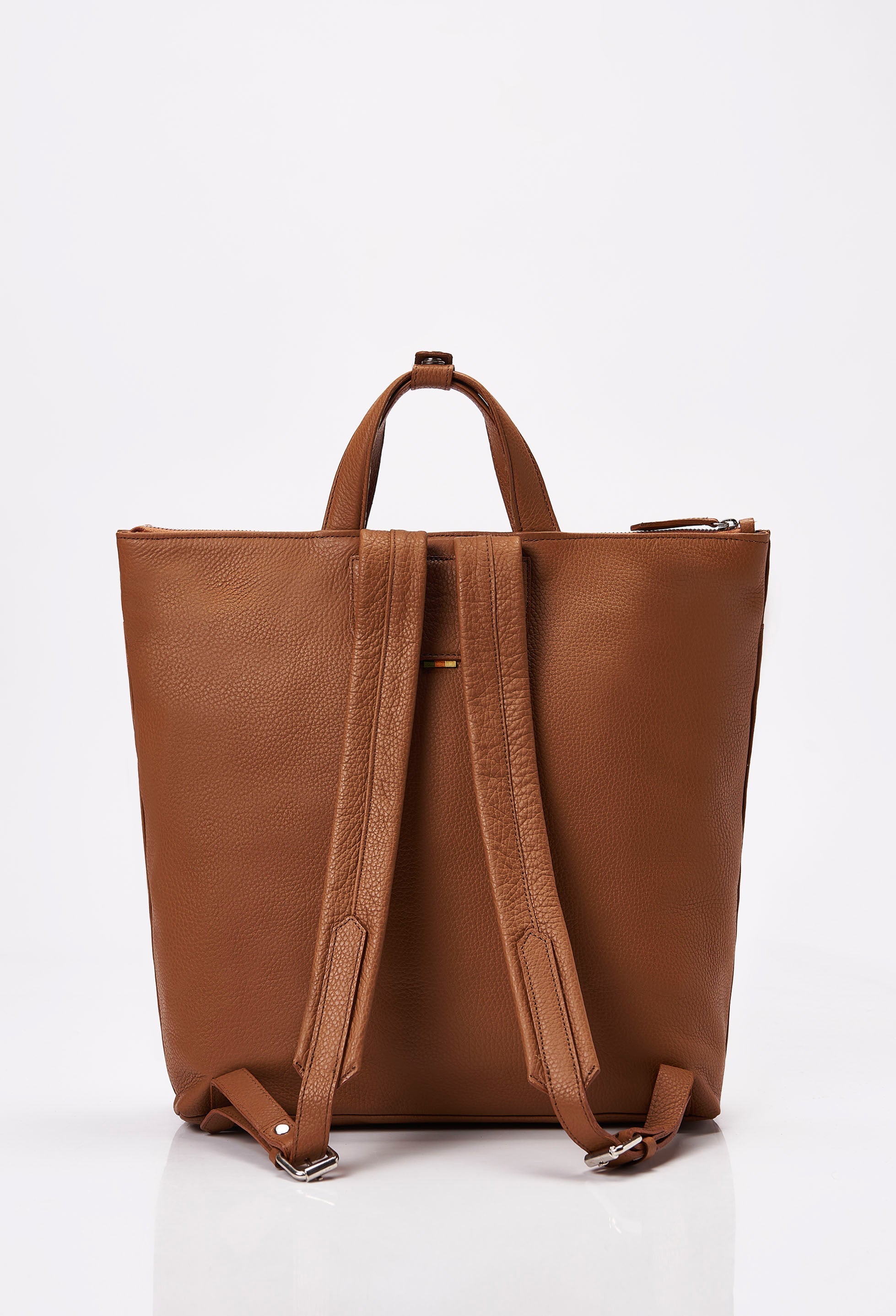 Tan Leather Minimalist Tote Backpack