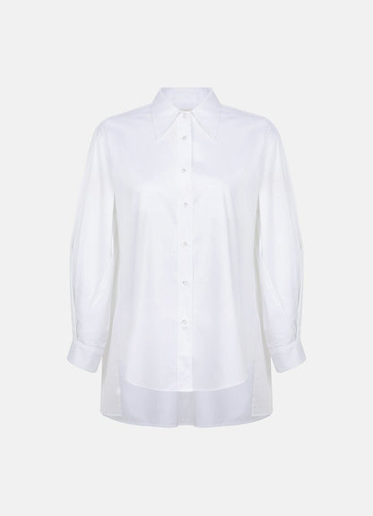 Terza Oversized Rolling-up White Cotton Shirt