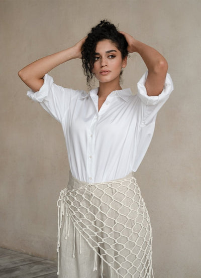 Terza Oversized Rolling-up White Cotton Shirt