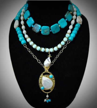 "The Deep Blue Sea" | Turquoise and Freshwater Pearl Necklace