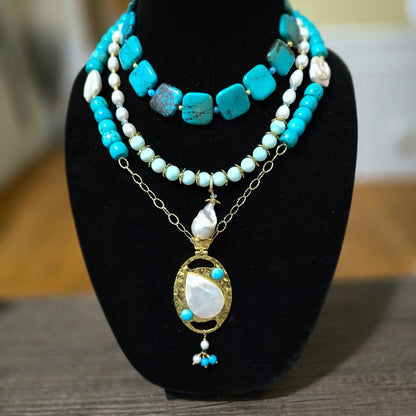 "The Deep Blue Sea" | Turquoise and Freshwater Pearl Necklace