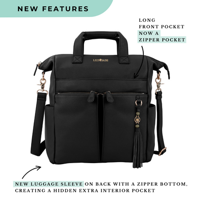 New Caroline Vegan Leather Mommy Bag |  Black