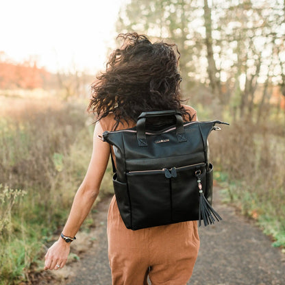 New Caroline Vegan Leather Mommy Bag |  Black