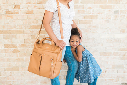 New Caroline Vegan Leather Mommy Bag | Rich Camel