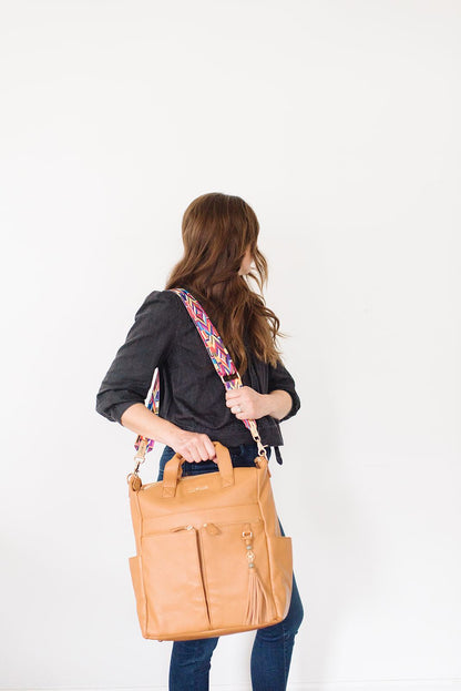 New Caroline Vegan Leather Mommy Bag | Rich Camel