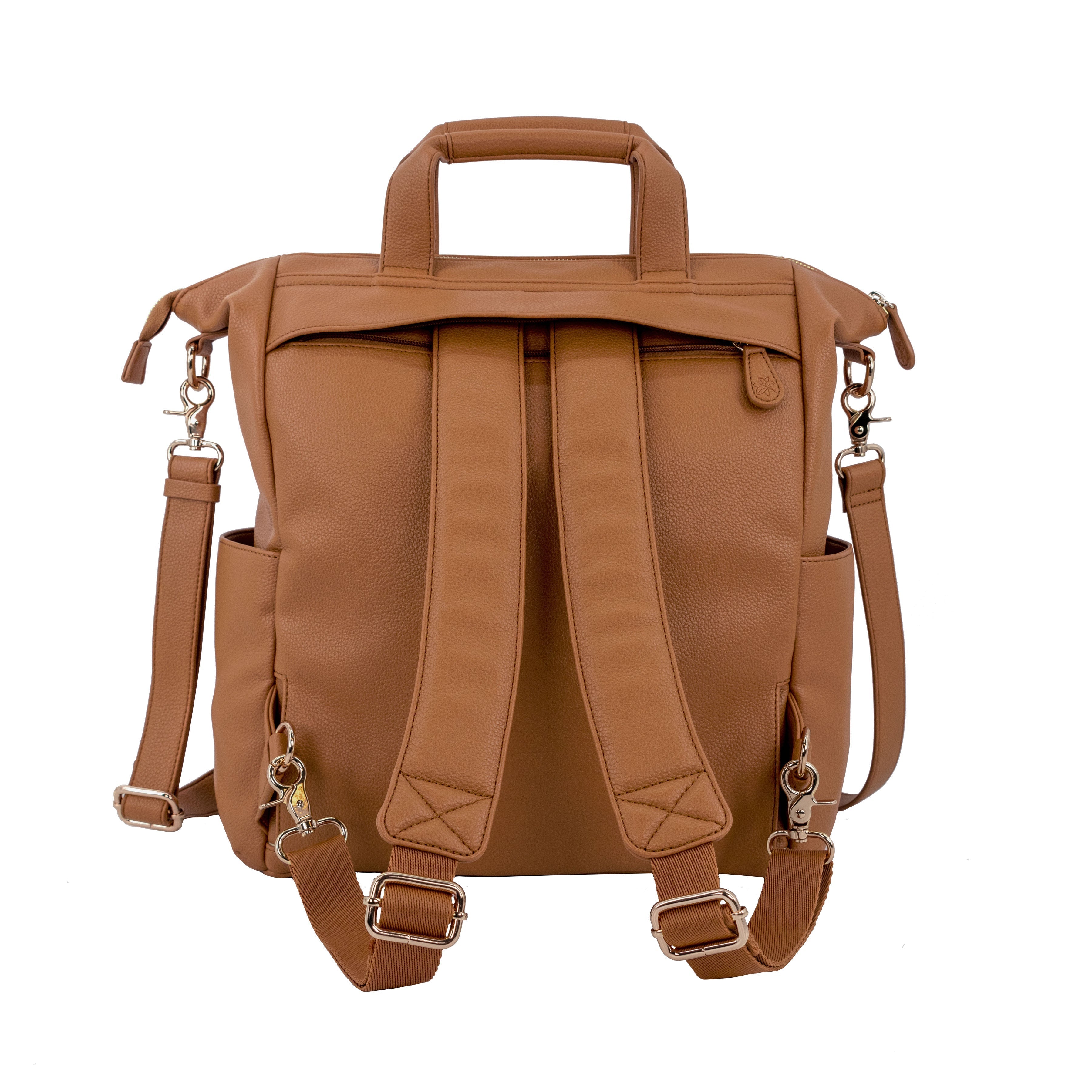 New Caroline Vegan Leather Mommy Bag | Rich Camel