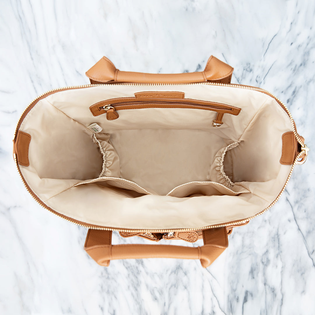 New Caroline Vegan Leather Mommy Bag | Rich Camel