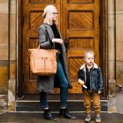 New Caroline Vegan Leather Mommy Bag | Rich Camel