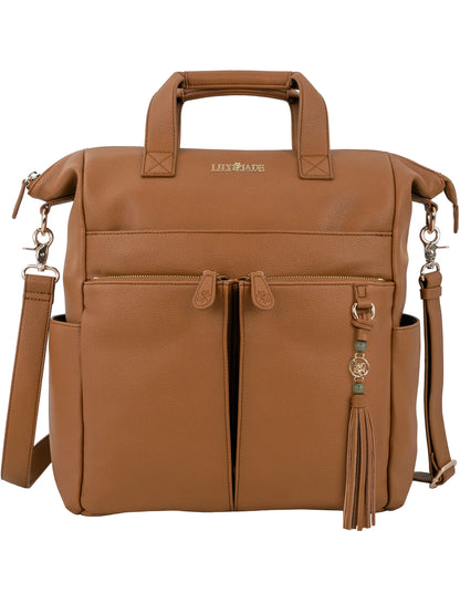 New Caroline Vegan Leather Mommy Bag | Rich Camel