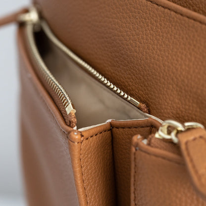 New Caroline Vegan Leather Mommy Bag | Rich Camel