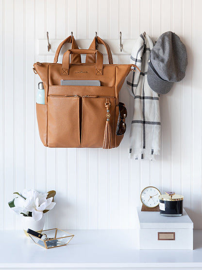 New Caroline Vegan Leather Mommy Bag | Rich Camel