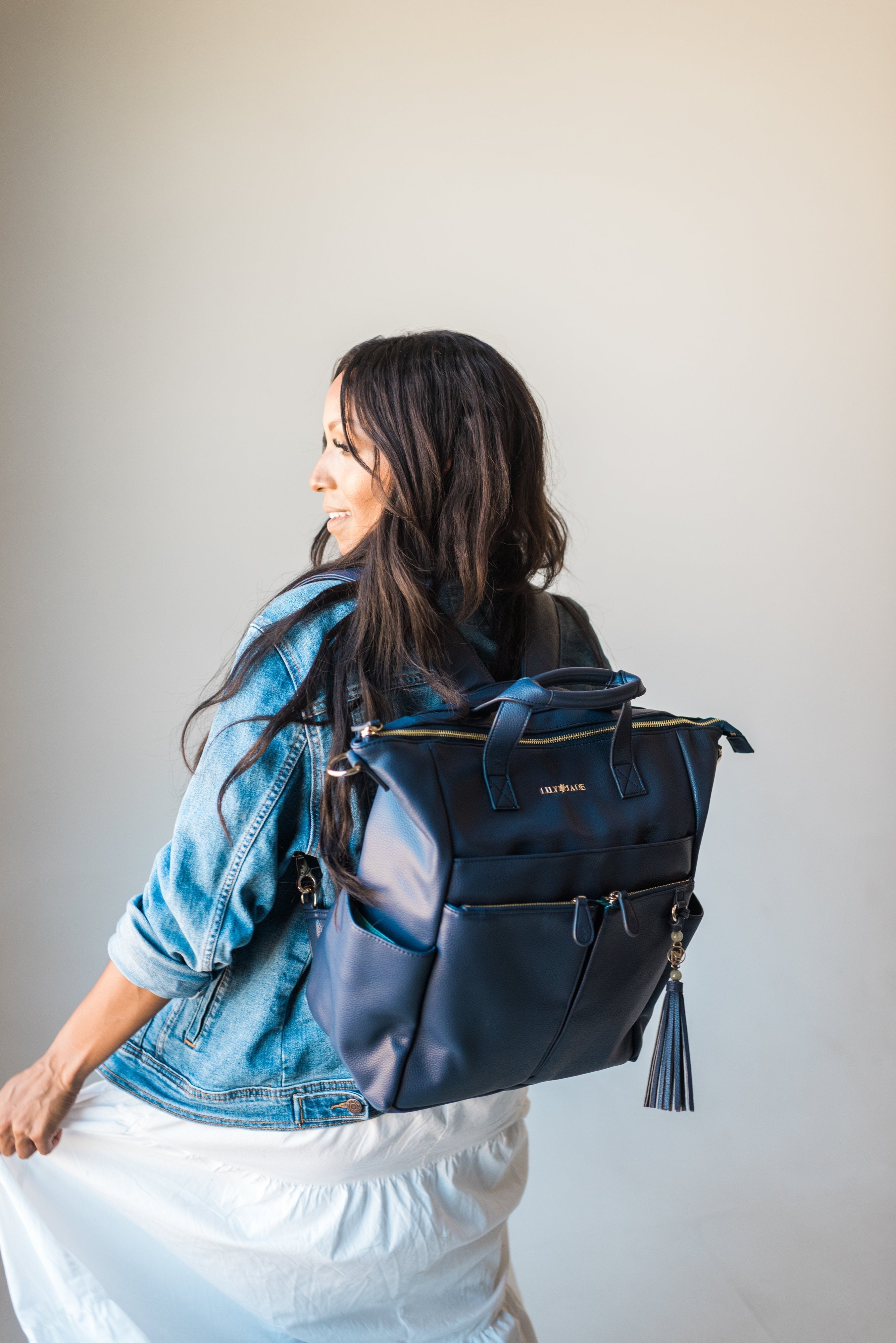 New Caroline Vegan Leather Mommy Bag | Navy