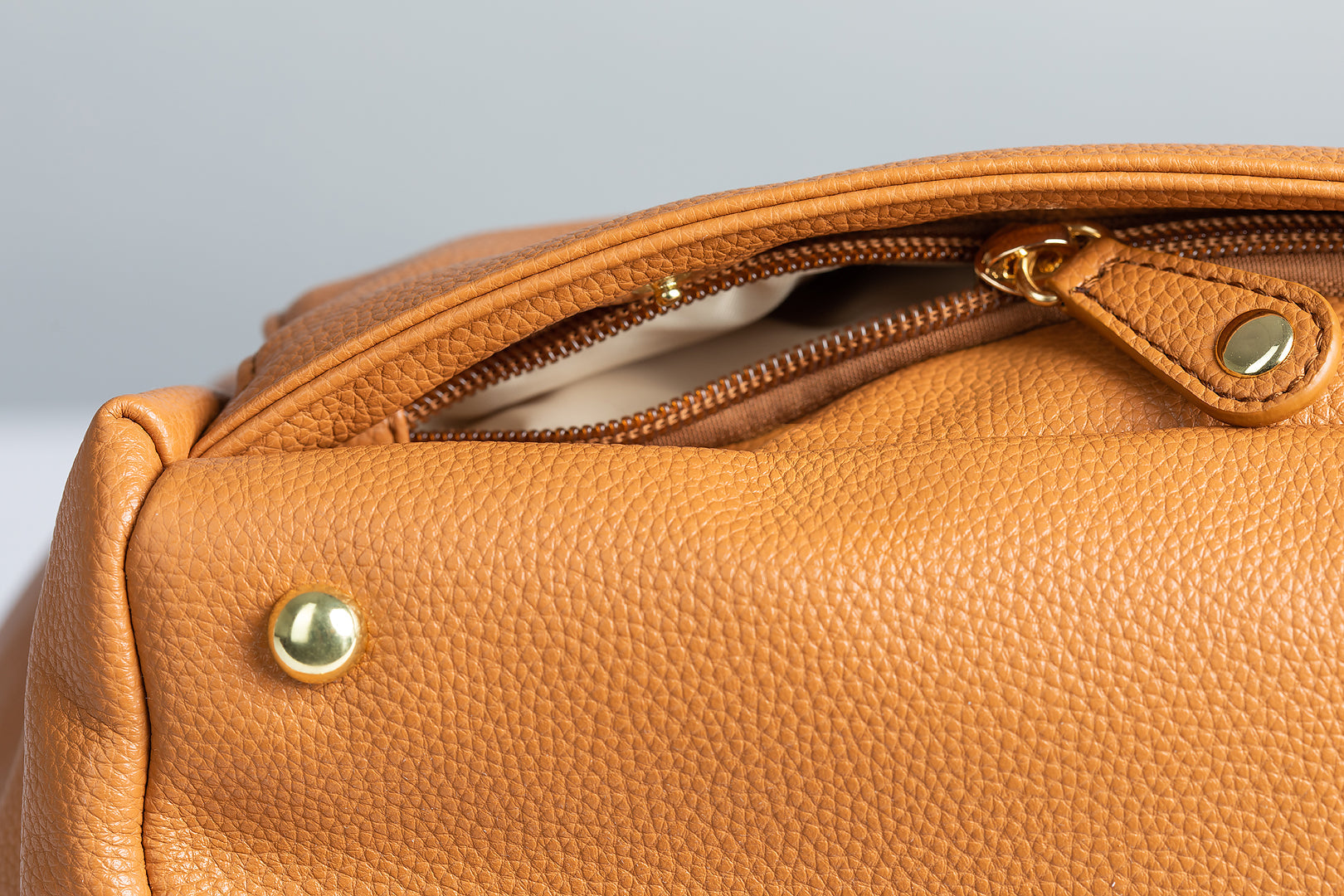 New Caroline Vegan Leather Mommy Bag | Rich Camel