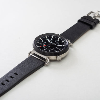 TK-01 - TREK WATCH WITH ITALIAN LEATHER STRAP - JET BLACK