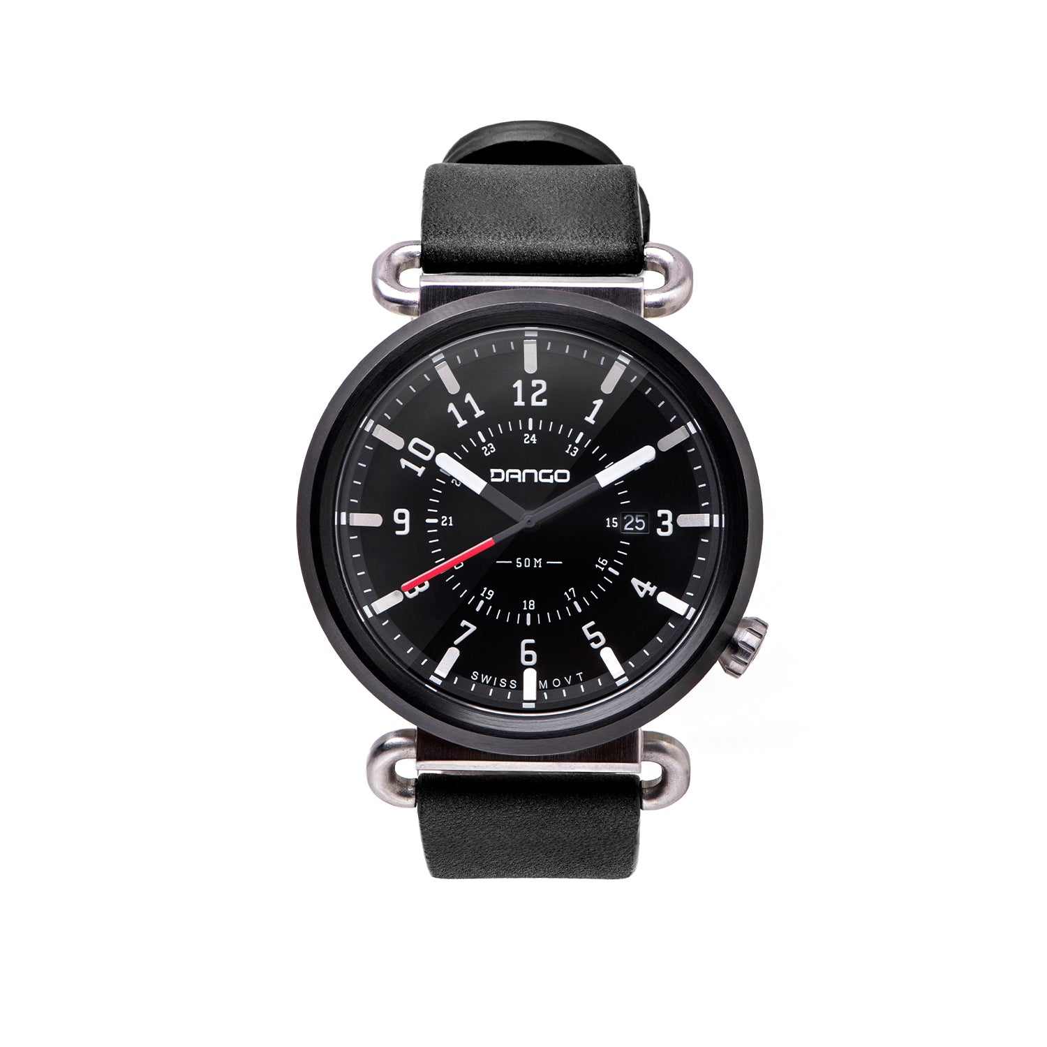 TK-01 - TREK WATCH WITH ITALIAN LEATHER STRAP - JET BLACK