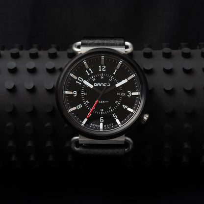 TK-01 - TREK WATCH WITH ITALIAN LEATHER STRAP - JET BLACK