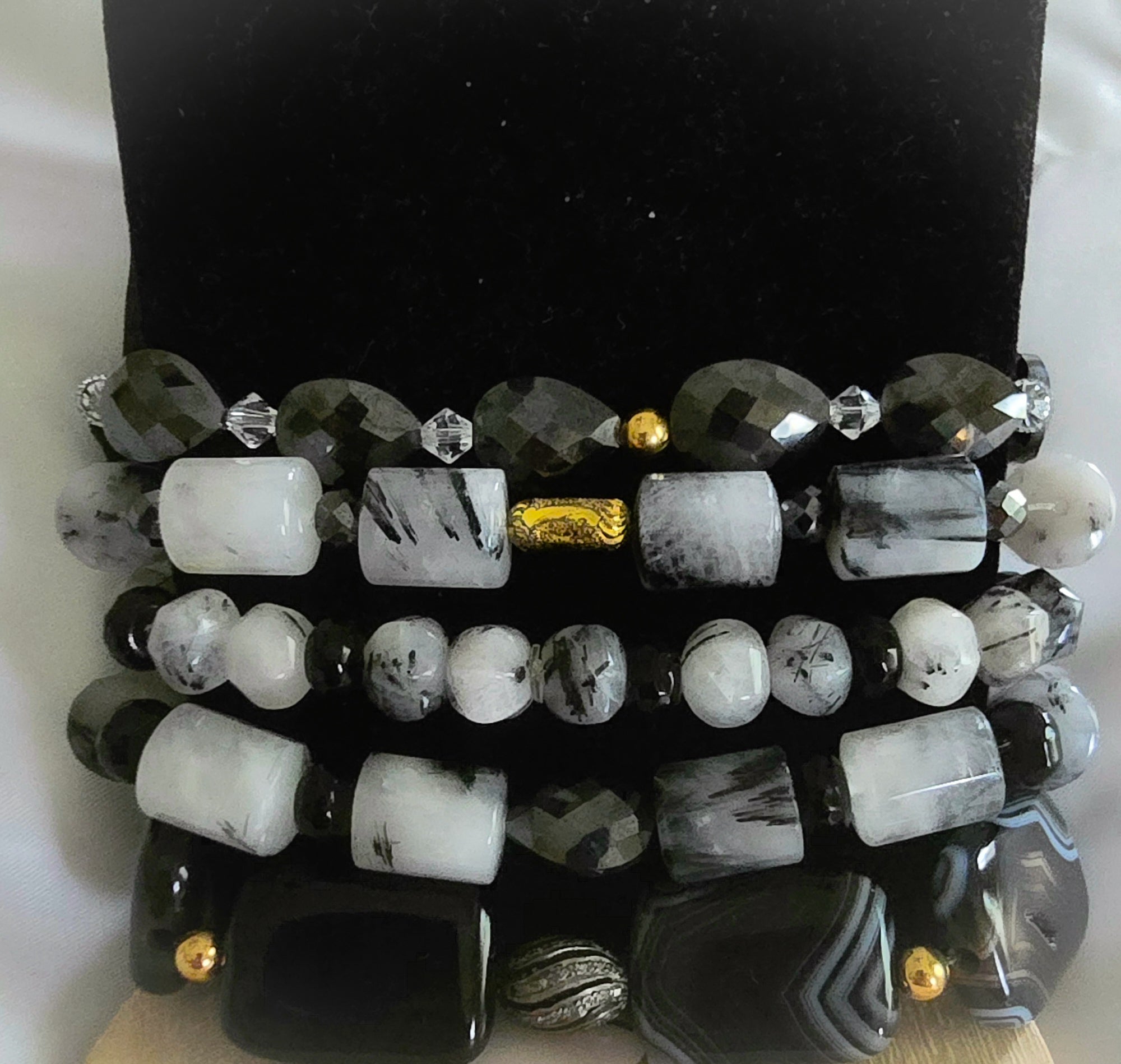 Tourmaline Quartz and Black Moissanite Bracelet Set