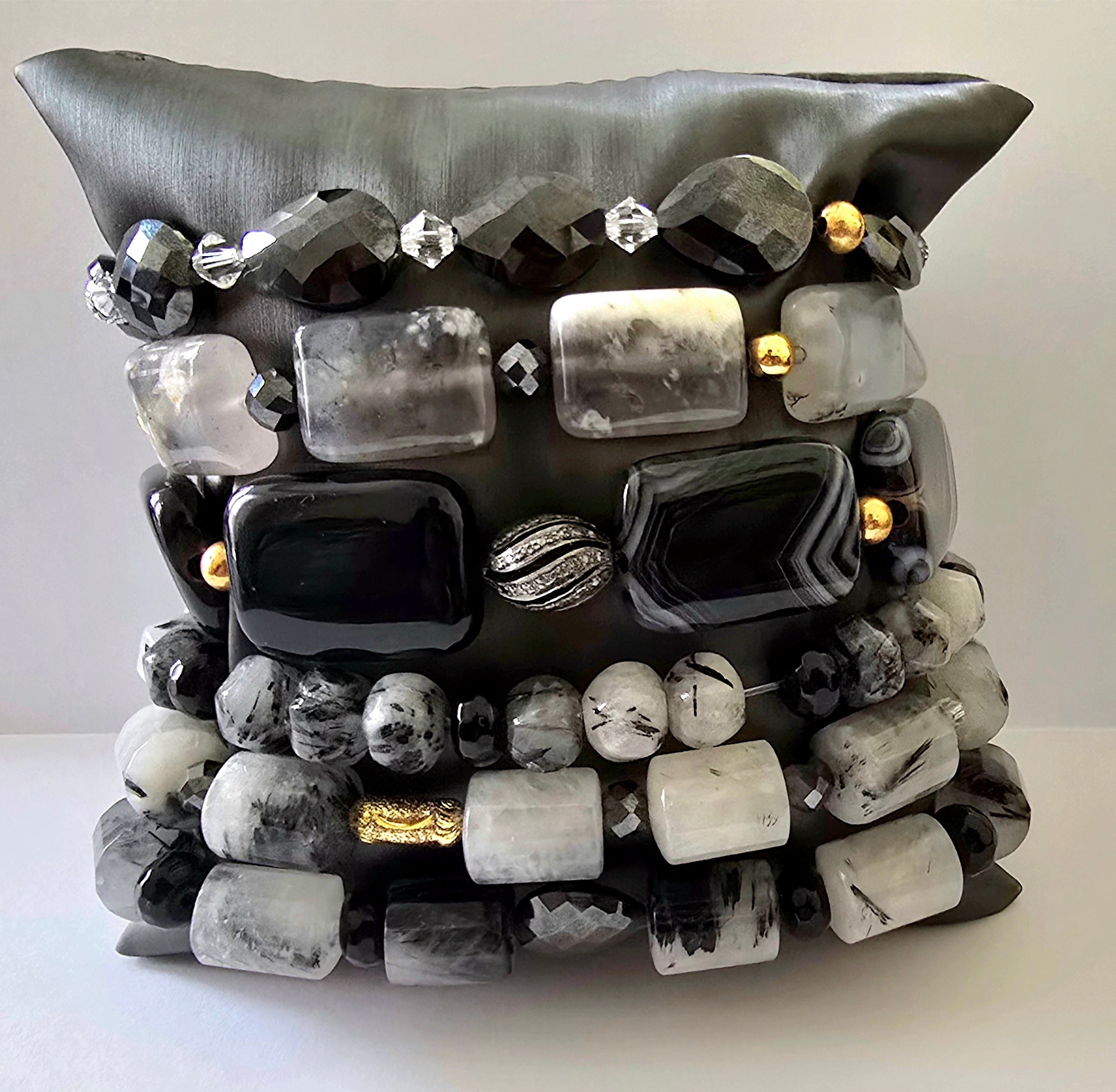Tourmaline Quartz and Black Moissanite Bracelet Set